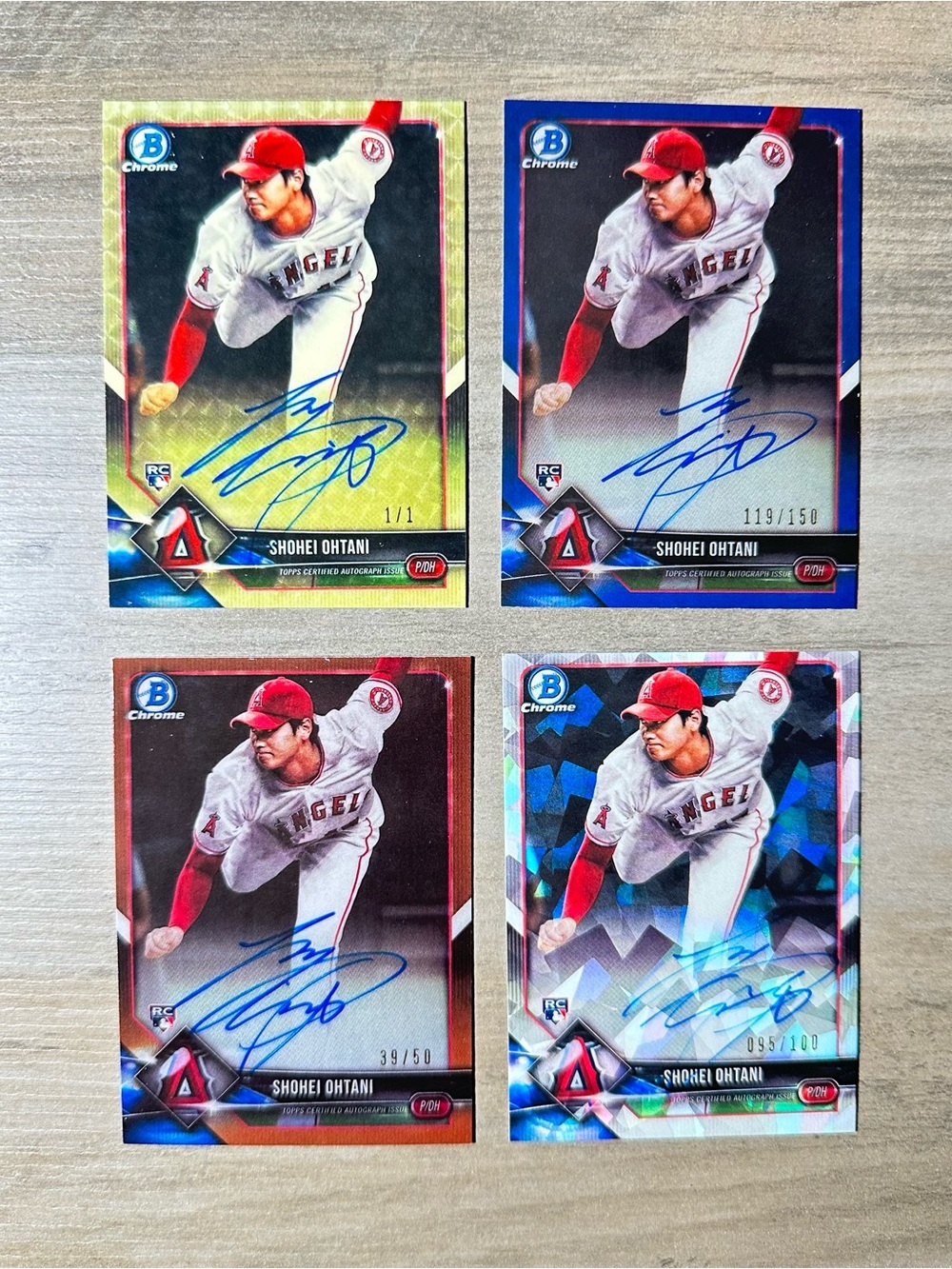 Shohei Ohtani Lot of (4) 2018 Signed Bowman Chrome 95/100 Novelty Cards.